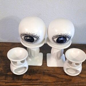 White Ceramic Pair of Eyes and Candle Holders